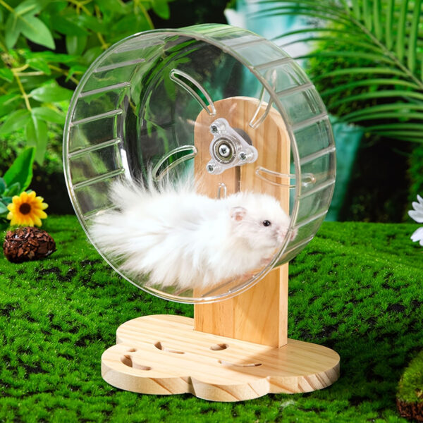 Clear Acrylic Hamster Wheel with Wooden Stand – 18cm Silent Exercise Wheel - Image 2