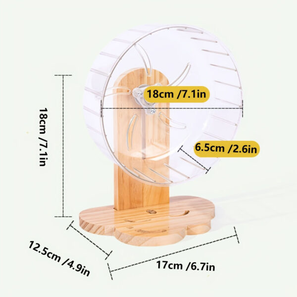 Clear Acrylic Hamster Wheel with Wooden Stand – 18cm Silent Exercise Wheel - Image 5