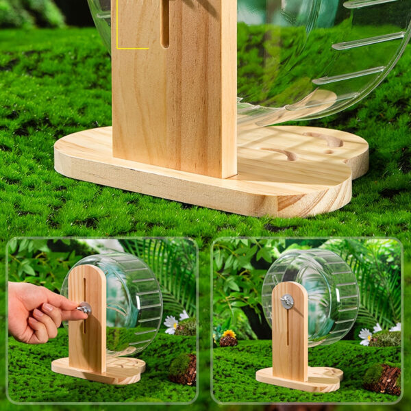 Clear Acrylic Hamster Wheel with Wooden Stand – 18cm Silent Exercise Wheel - Image 4