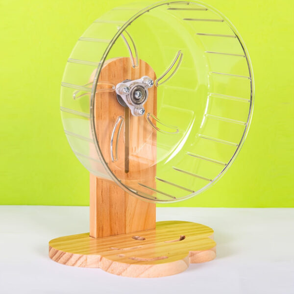 Clear Acrylic Hamster Wheel with Wooden Stand – 18cm Silent Exercise Wheel - Image 3